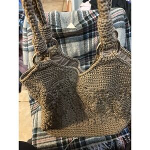 The Sak Women's Crochet Boho Style Shoulder Bag Purse Dark Khaki Y2K Style Retro